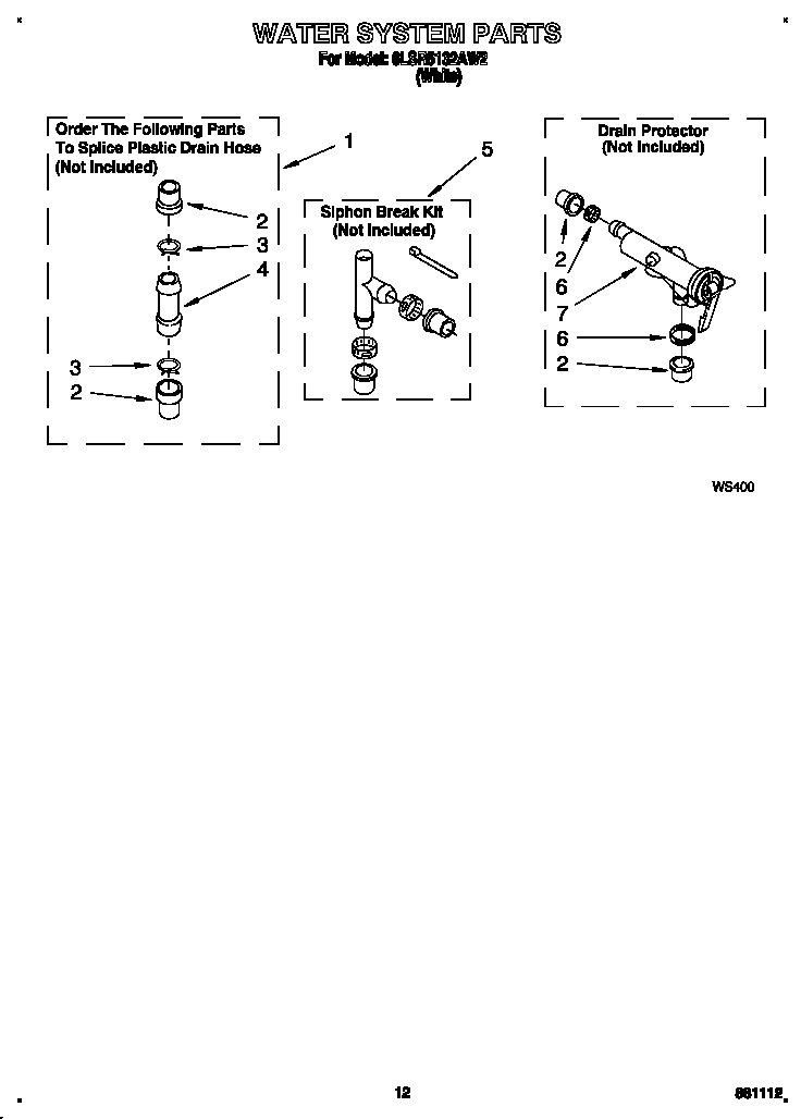 Water System Diagram and Parts List for 6LSR5132AW2  Whirlpool Washer