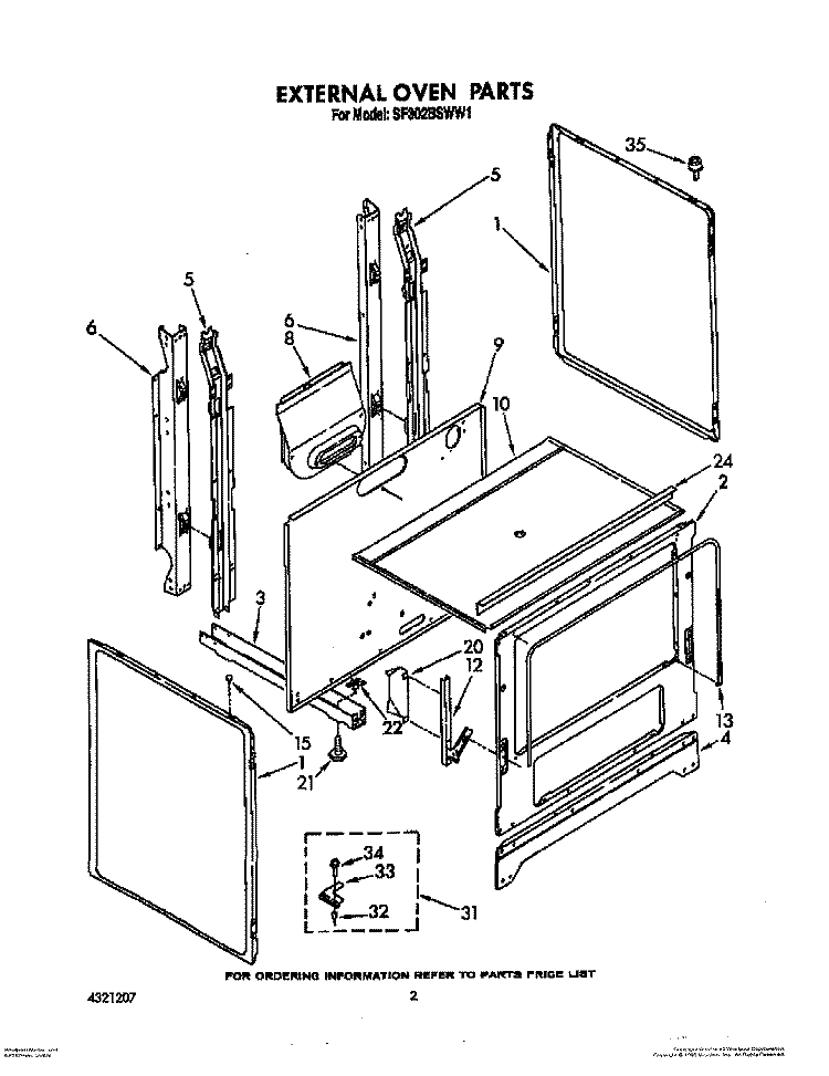 EXTERNAL OVEN Diagram and Parts List for SF302BSWW1  Whirlpool Range