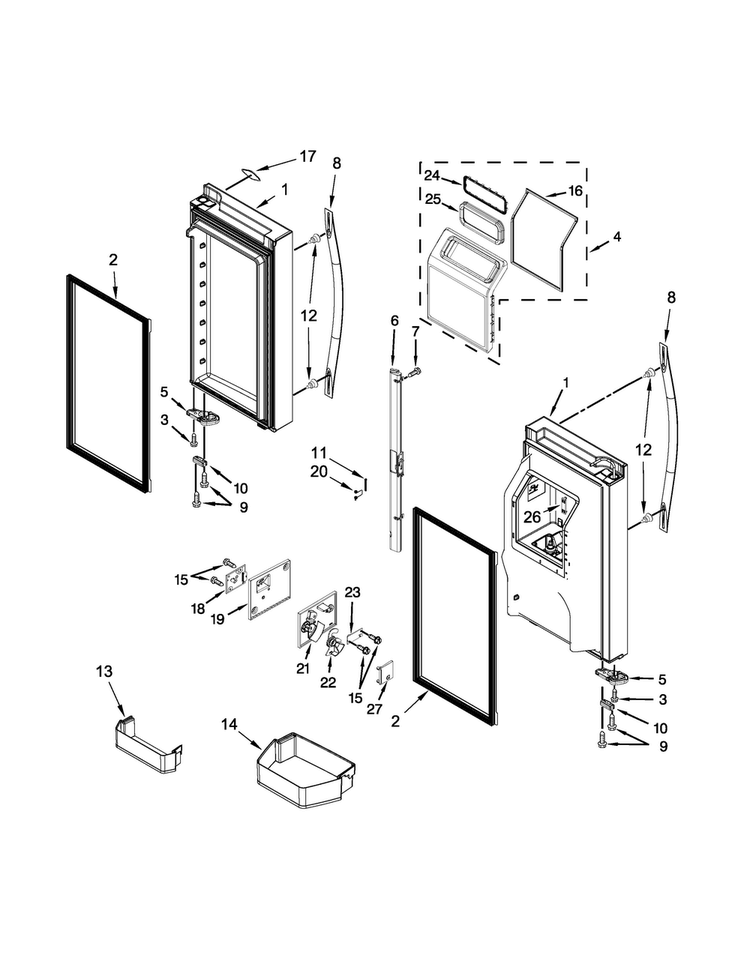 Refrigerator Door Parts Diagram and Parts List for WRV996FDEH01  Whirlpool Refrigerator