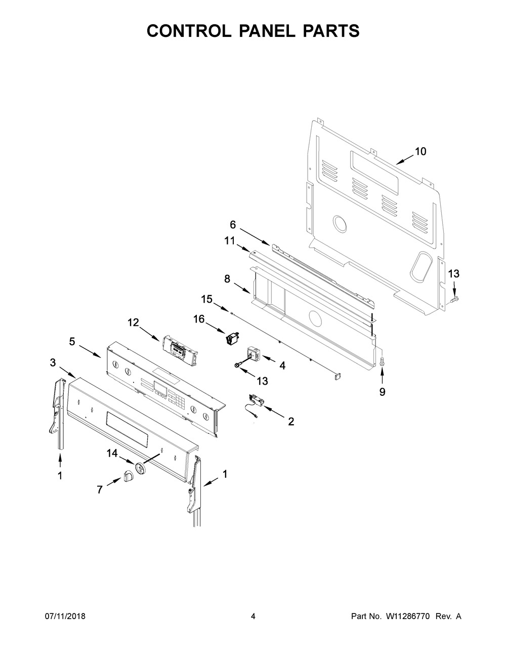 Control Panel Parts Diagram and Parts List for WFE975H0HV1  Whirlpool Range