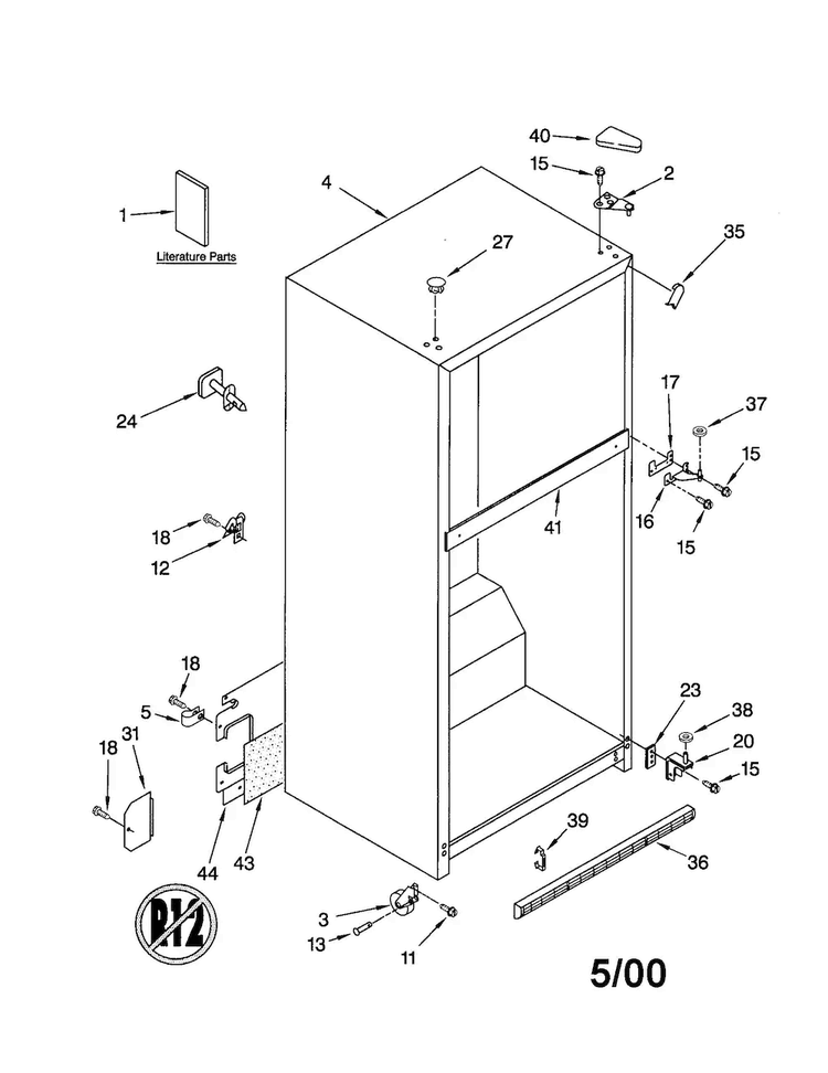 Cabinet Diagram and Parts List for ET22RKXGW02  Whirlpool Refrigerator