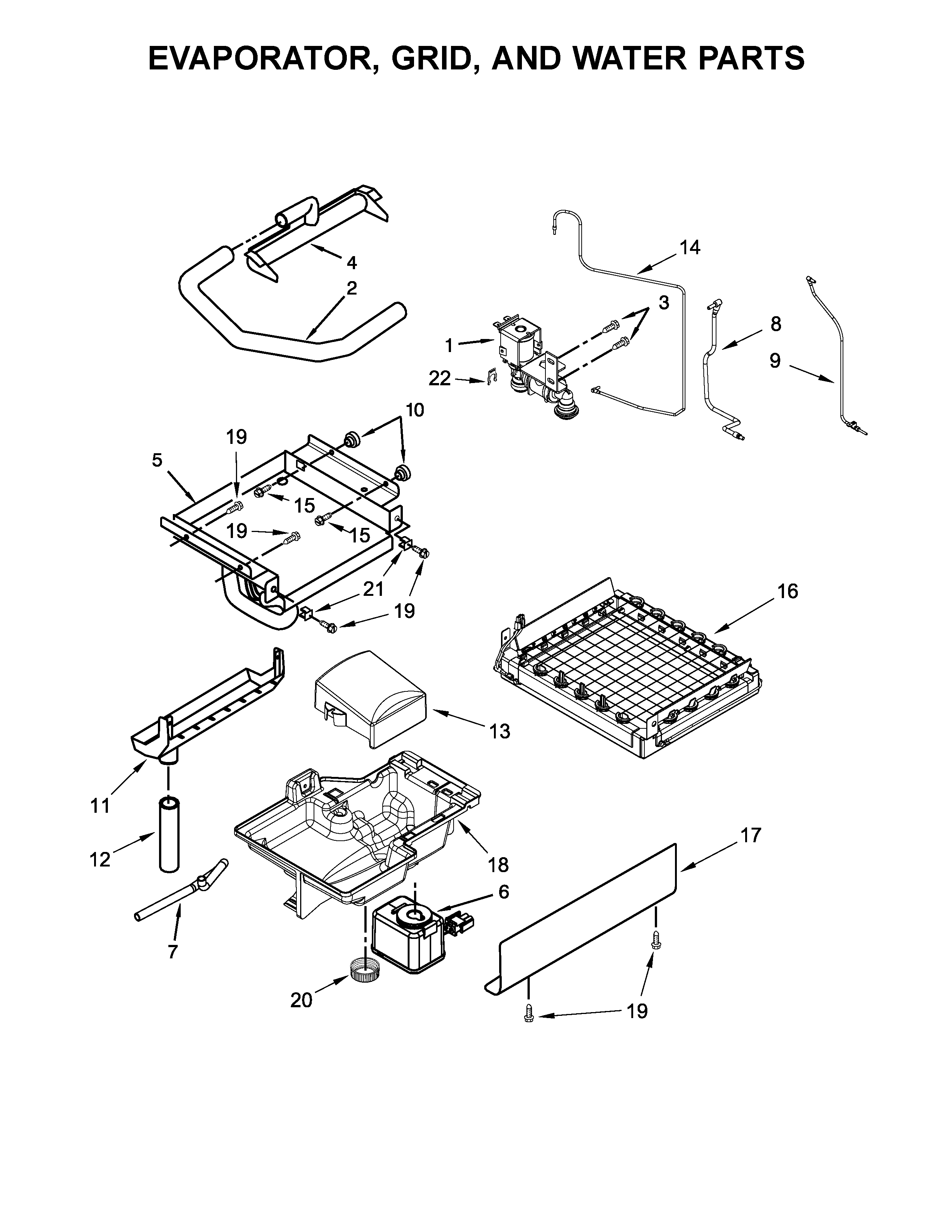 Evaporator, Grid, And Water Parts Diagram and Parts List for 10689592101  Kenmore Ice Maker