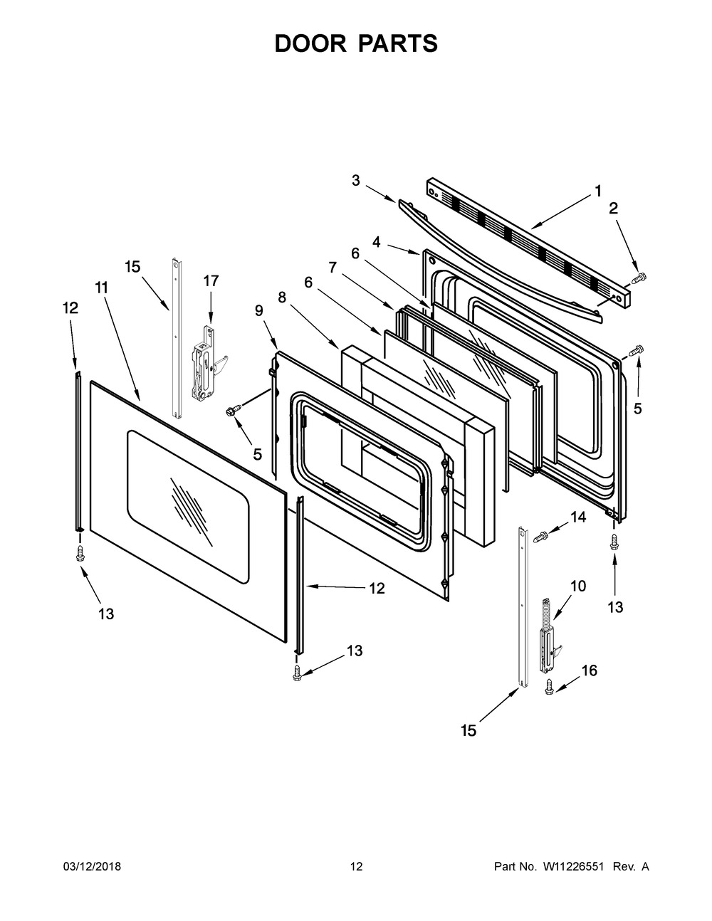 Door Parts Diagram and Parts List for IGS426AS3  Whirlpool Range