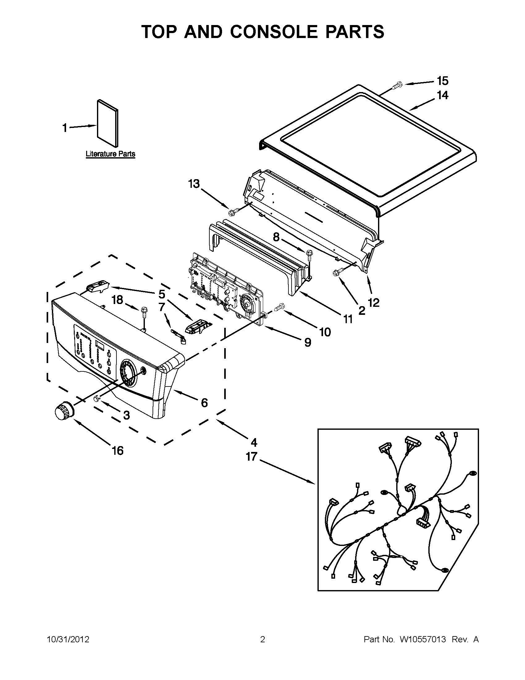 01 - TOP AND CONSOLE PARTS Diagram and Parts List for YNED7200TW0  Whirlpool Dryer