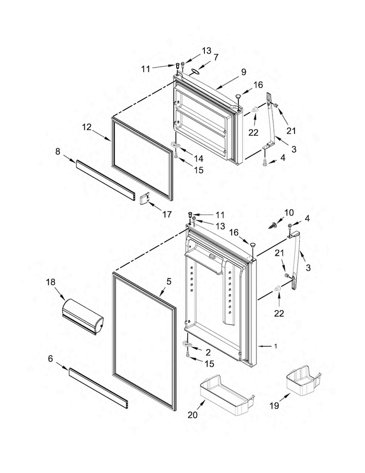 Door Parts Diagram and Parts List for WRT519SZDM00  Whirlpool Refrigerator