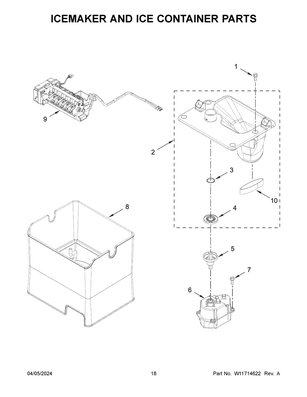 Icemaker And Ice Container Parts Diagram and Parts List for WRMF7736PZ00  Whirlpool Refrigerator
