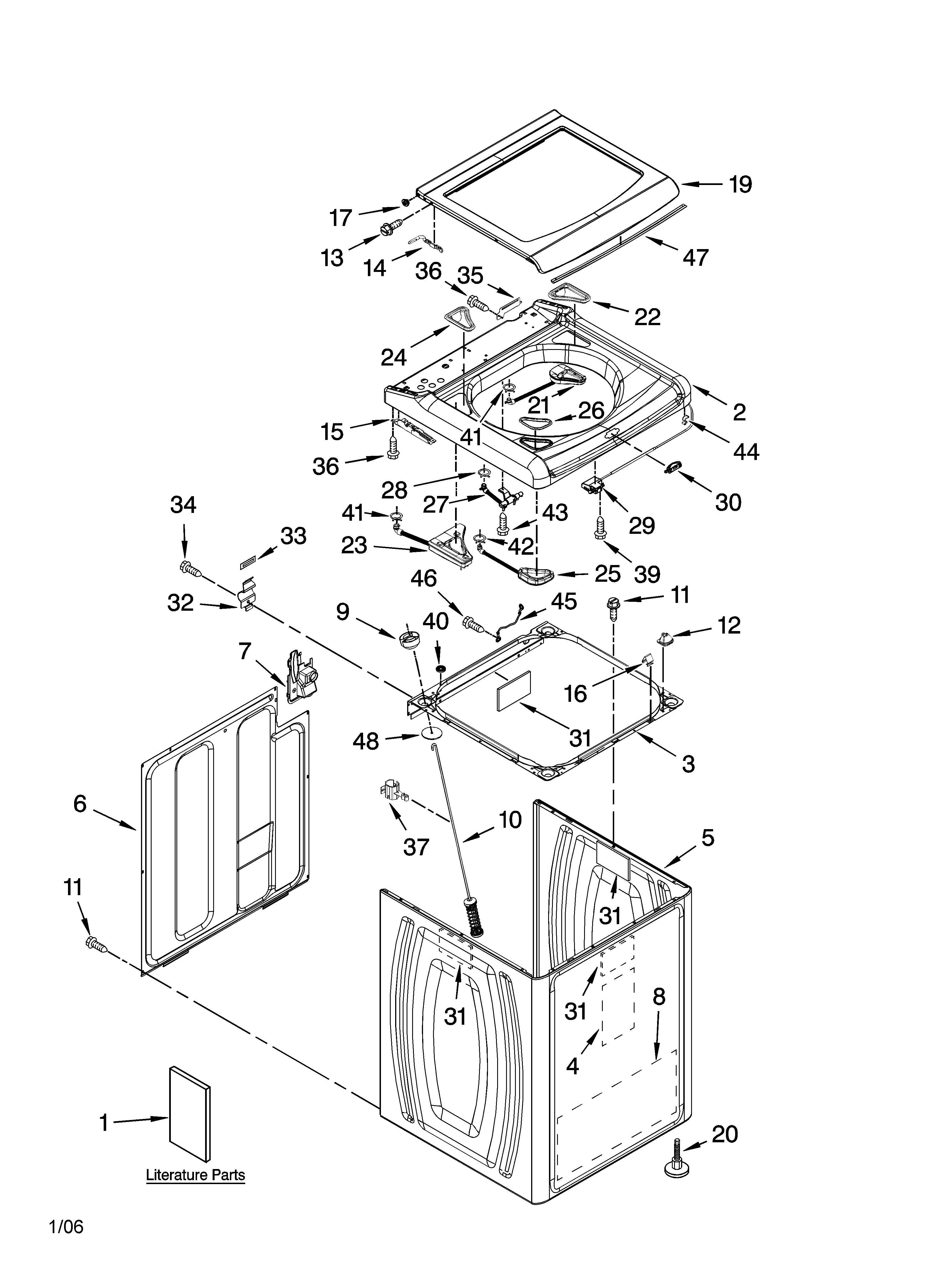 Top And Cabinet Parts Diagram and Parts List for 11027086600  Kenmore Washer