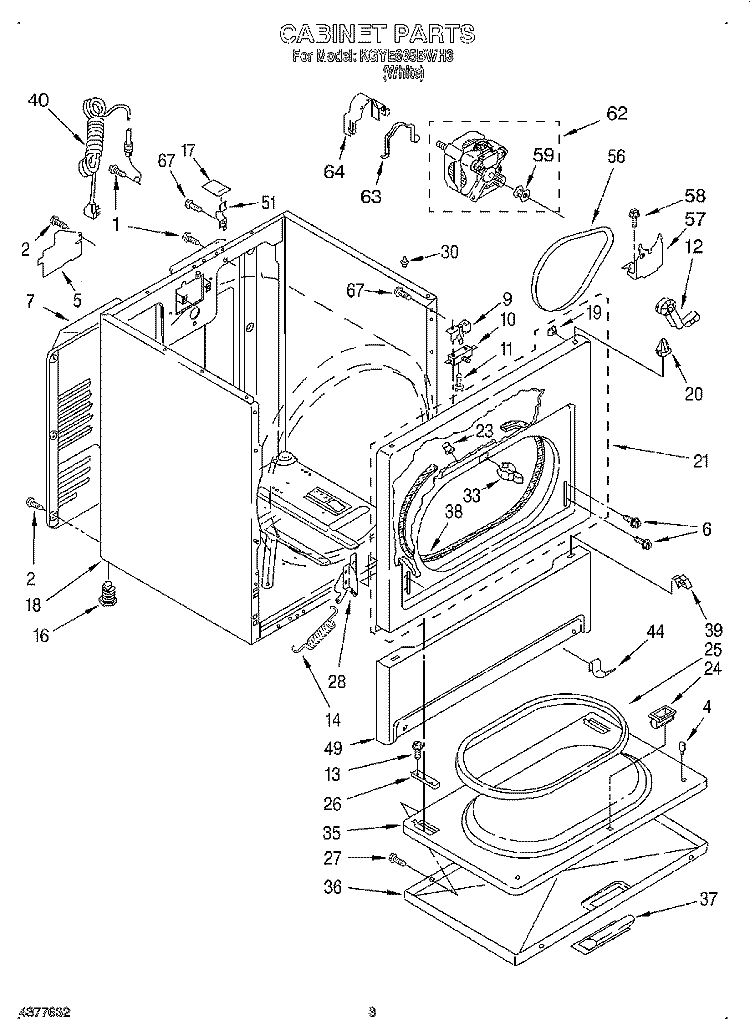CABINET Diagram and Parts List for KGYE665BWH3  KitchenAid Dryer