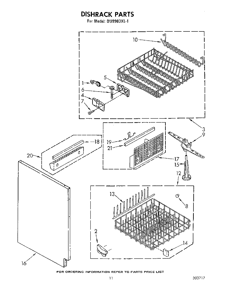 DISHRACK Diagram and Parts List for DU9903XL1  Whirlpool Dishwasher
