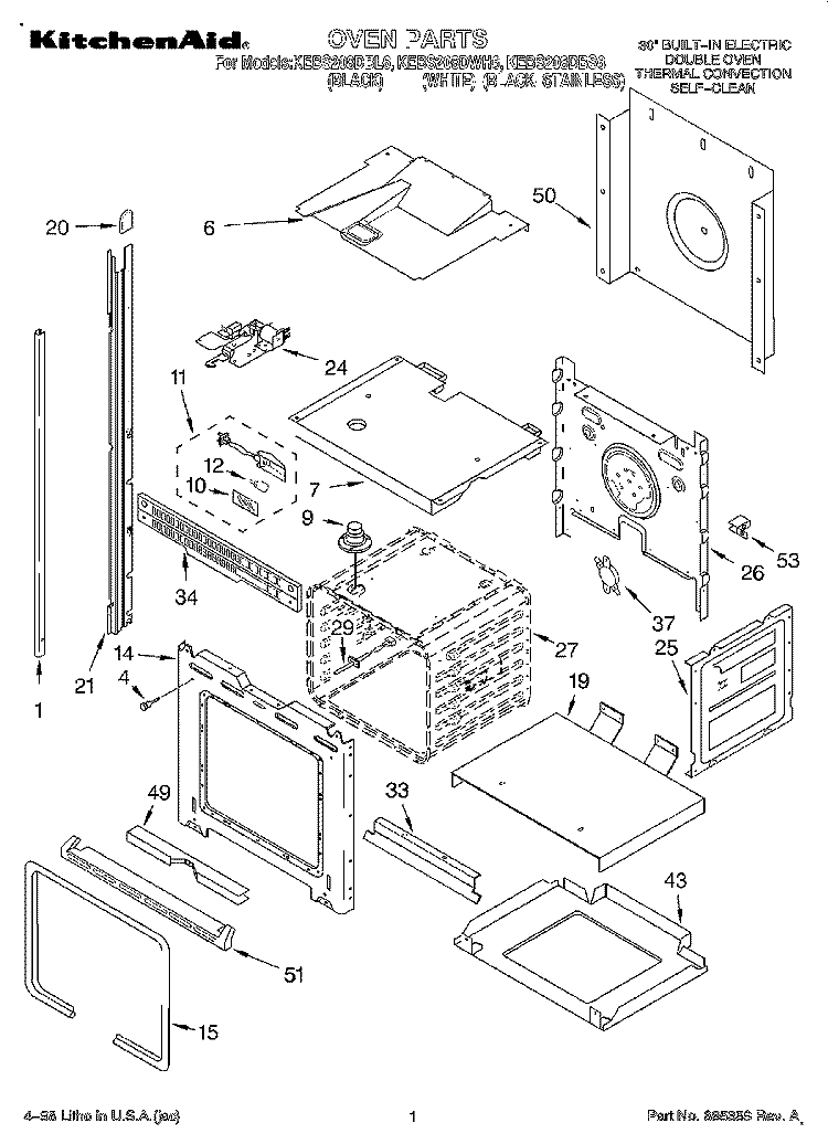 OVEN Diagram and Parts List for KEBS208DBS6  KitchenAid Wall Oven