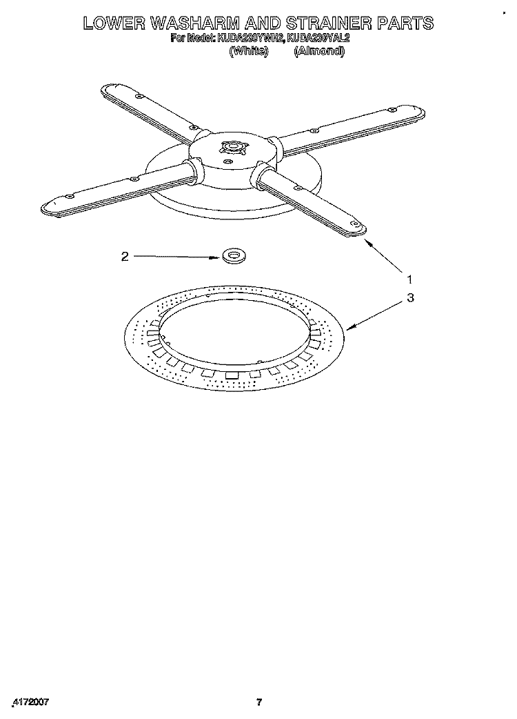 LOWER WASHARM AND STRAINER Diagram and Parts List for KUDA230YAL2  KitchenAid Dishwasher