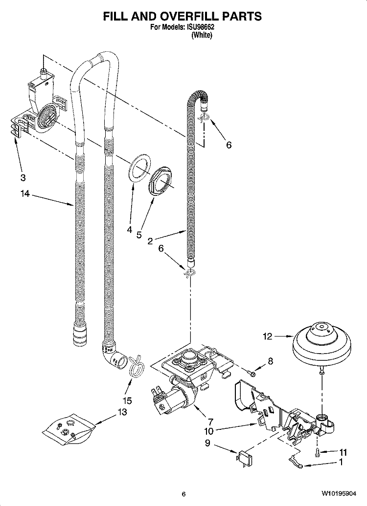 FILL AND OVERFILL PARTS Diagram and Parts List for ISU98662  Inglis Dishwasher
