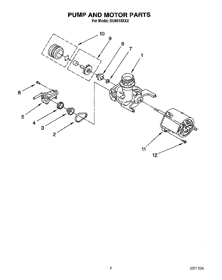 PUMP AND MOTOR Diagram and Parts List for DU8016XX2  Whirlpool Dishwasher