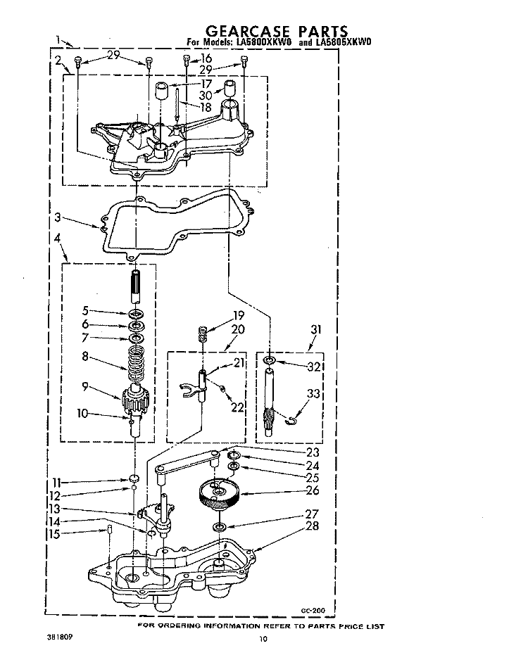 GEARCASE Diagram and Parts List for LA5805XKW0  Whirlpool Washer