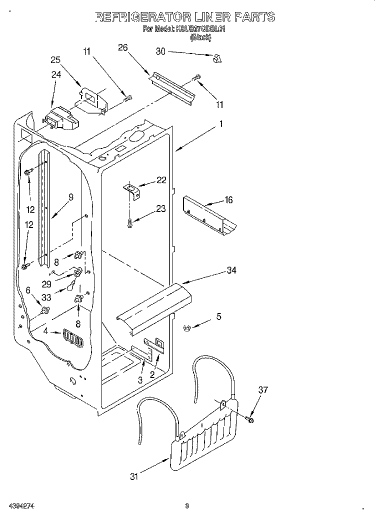 REFRIGERATOR LINER Diagram and Parts List for KSUB27QDBL01  KitchenAid Refrigerator