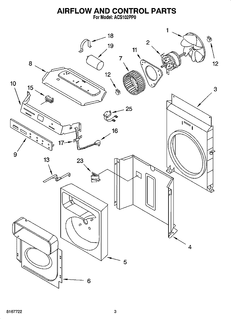 AIR FLOW AND CONTROL PARTS Diagram and Parts List for ACS102PP0  Whirlpool Air Conditioner