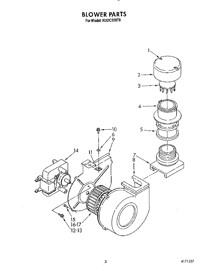 BLOWER Diagram and Parts List for KUDC220T0  KitchenAid Dishwasher