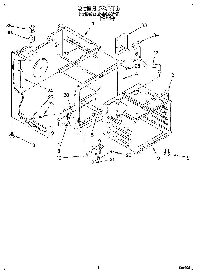 OVEN Diagram and Parts List for RF354BXBW0  Whirlpool Range