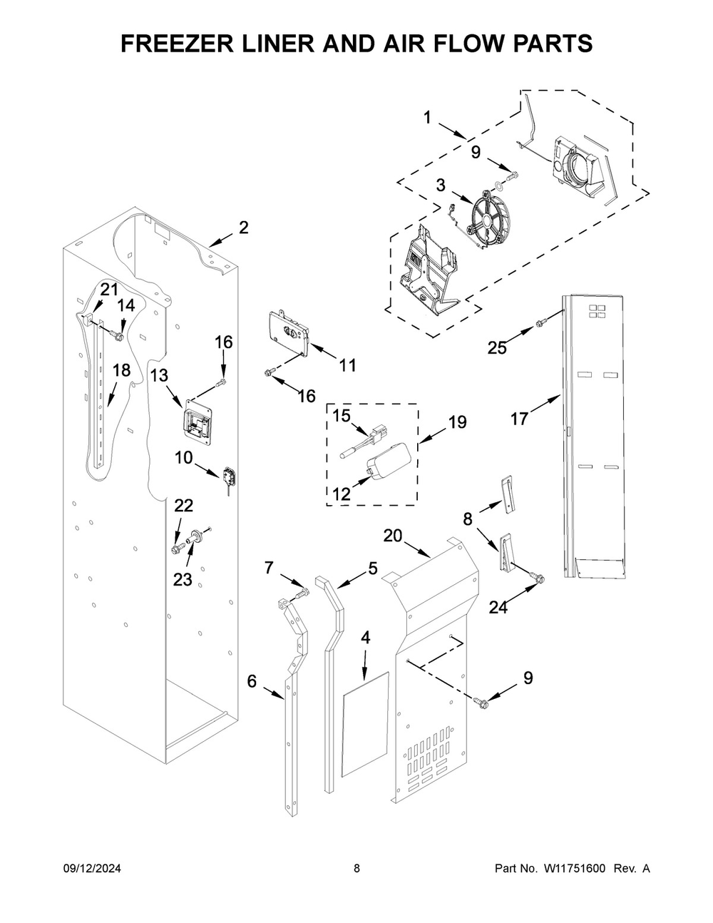 05 - Freezer Liner And Air Flow Parts Diagram and Parts List for KBSD708MBS01  Whirlpool Refrigerator