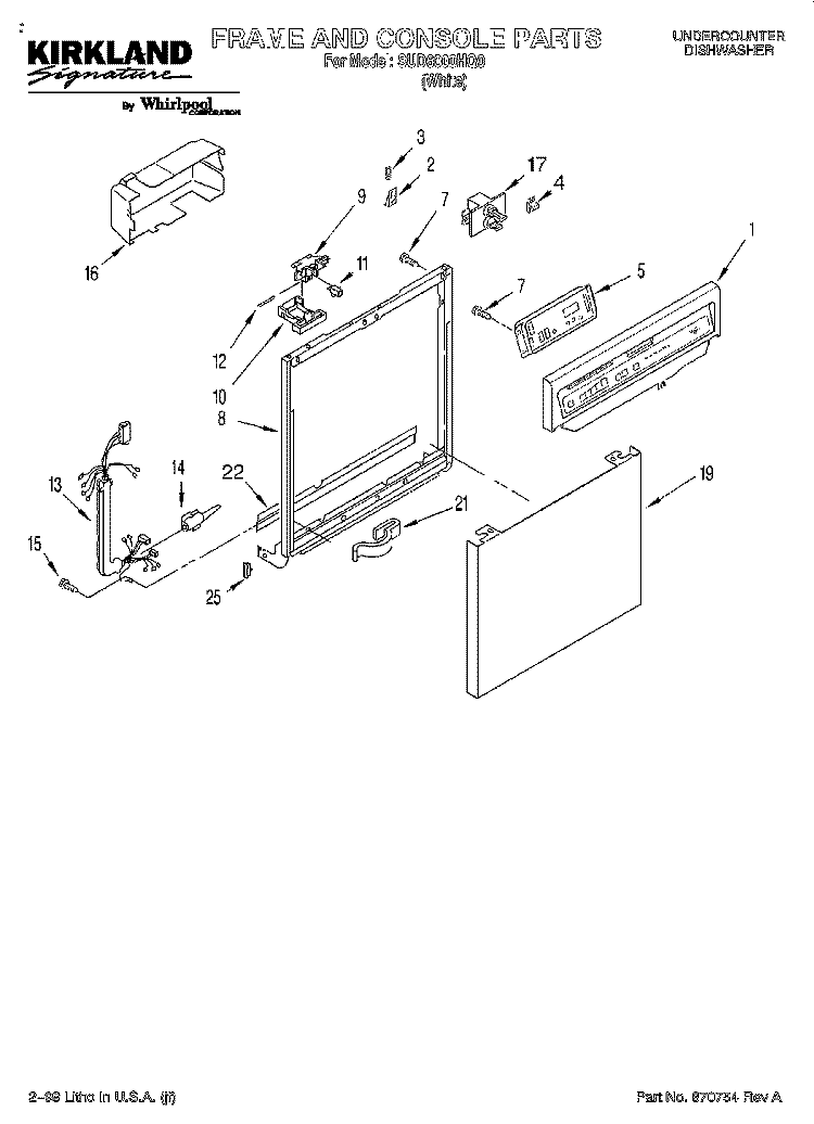 FRAME AND CONSOLE Diagram and Parts List for SUD6000HQ0  Whirlpool Dishwasher