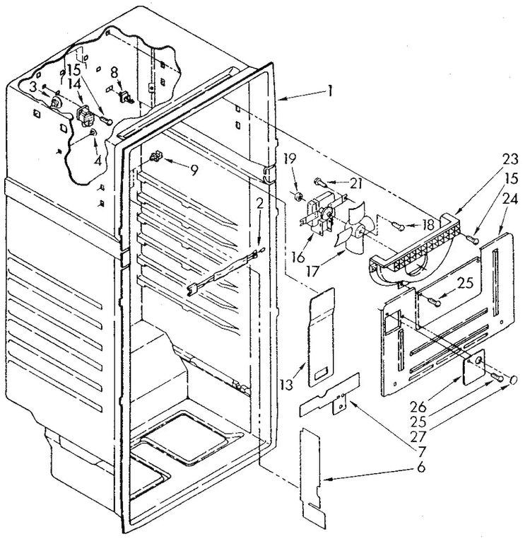 Liner Diagram and Parts List for ET18NKXSN05  Whirlpool Refrigerator