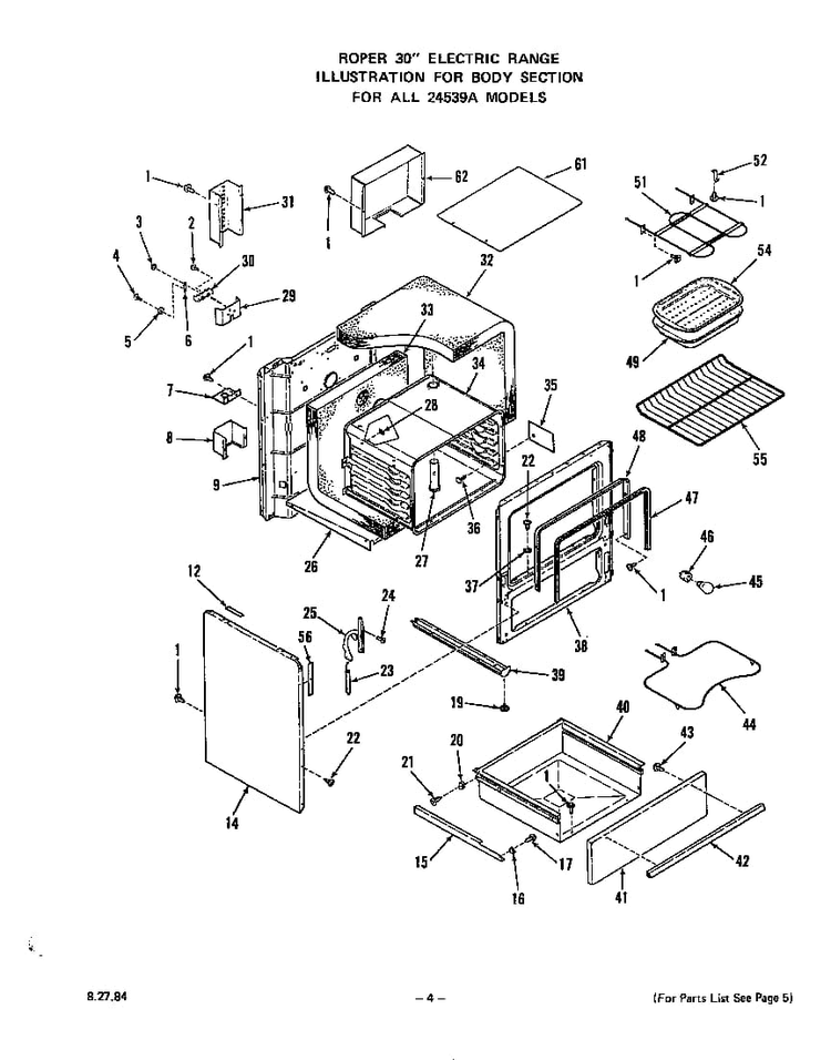 Body Diagram and Parts List for 2453*9A  Roper Range