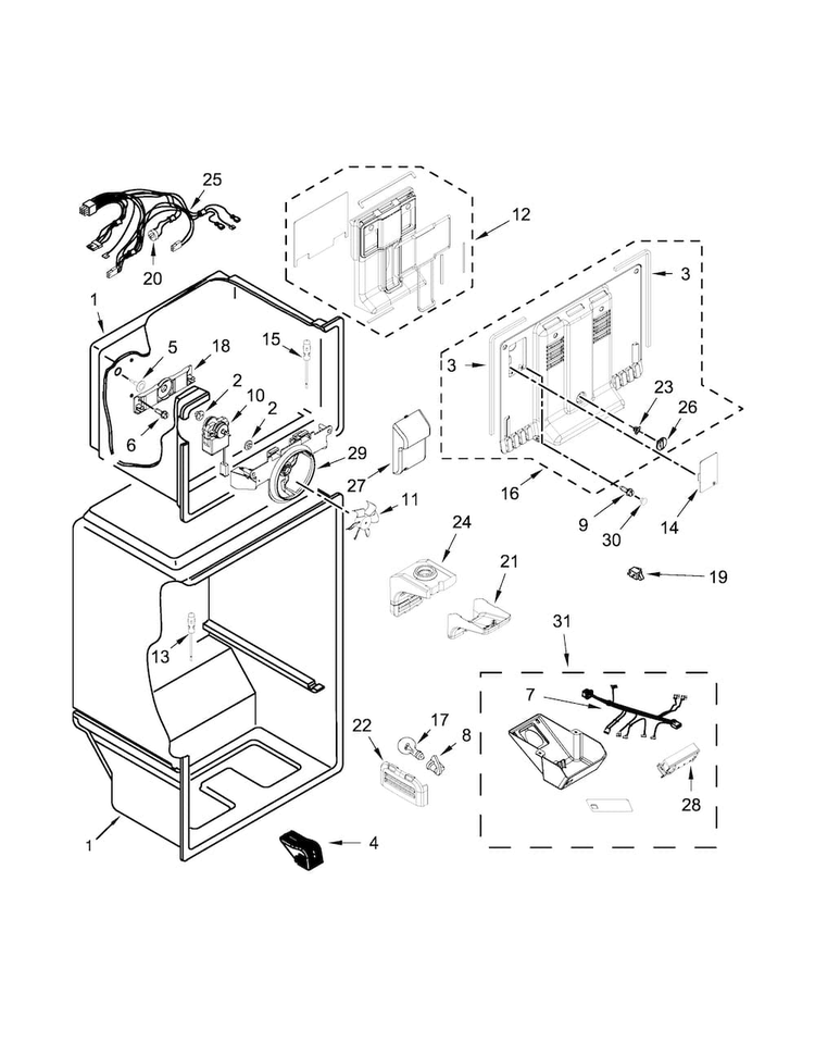 Liner Parts Diagram and Parts List for WRT148FZDW00  Whirlpool Refrigerator