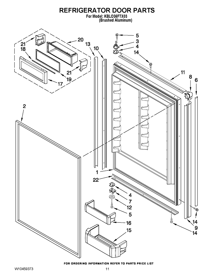 REFRIGERATOR DOOR PARTS Diagram and Parts List for KBLO36FTX04  KitchenAid Refrigerator