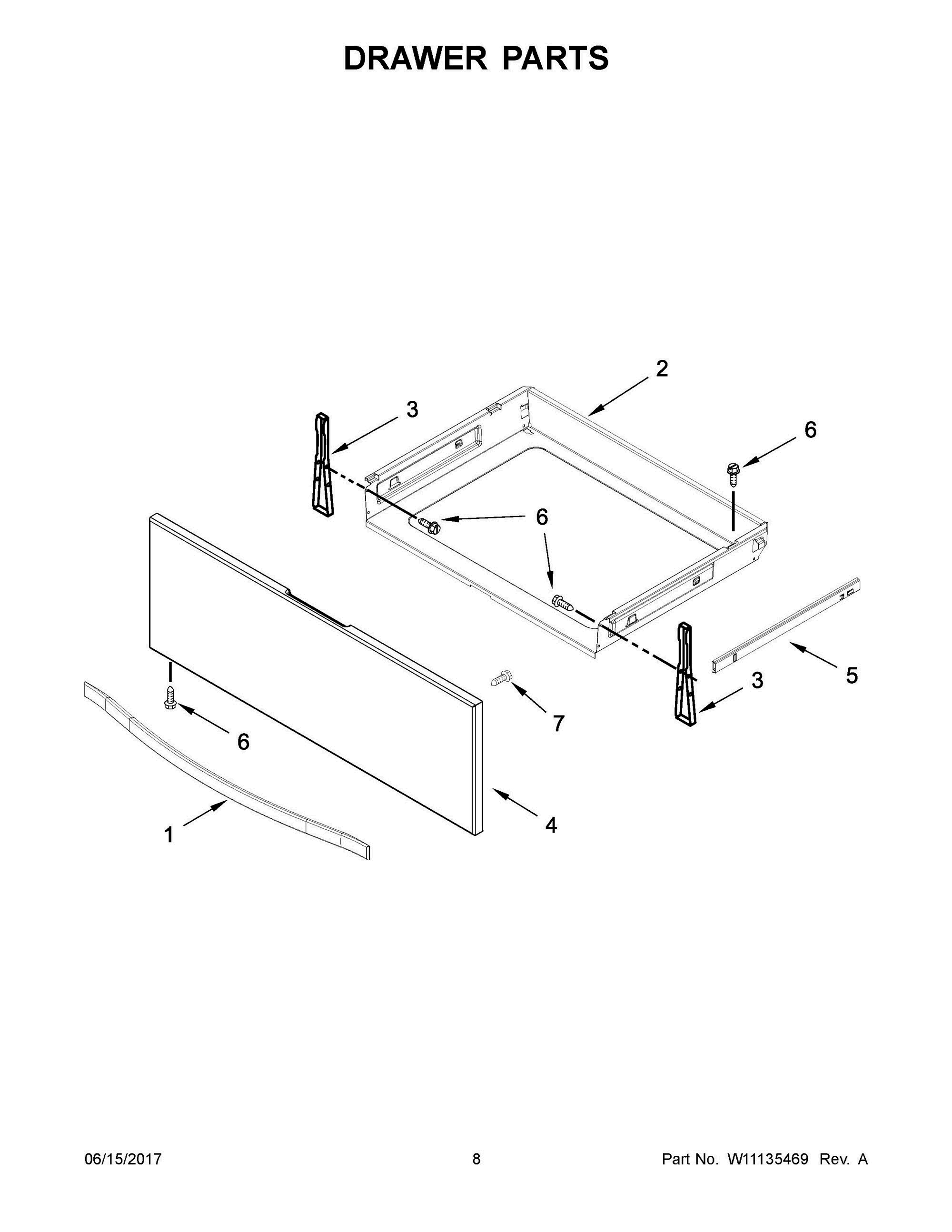 05 - DRAWER PARTS Diagram and Parts List for YWEE730H0DS1  Whirlpool Range