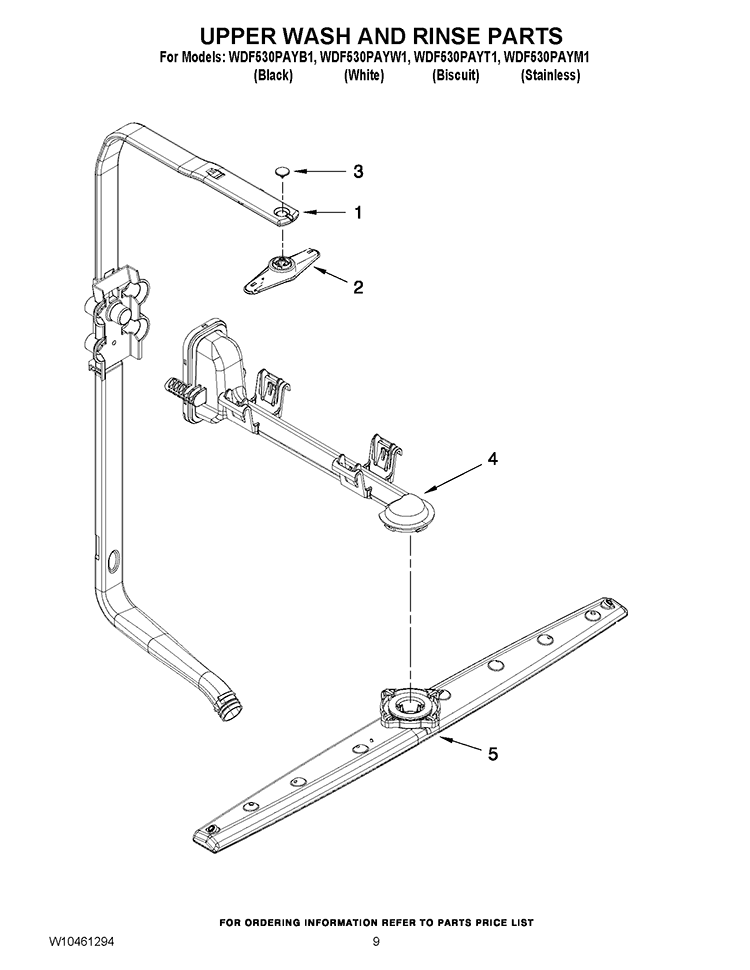 UPPER WASH AND RINSE PARTS Diagram and Parts List for WDF530PAYB1  Whirlpool Dishwasher