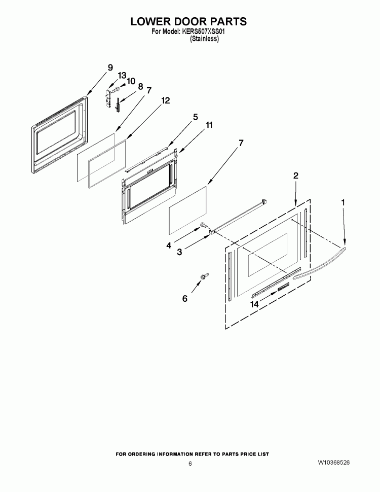 LOWER DOOR PARTS Diagram and Parts List for KERS507XSS01  KitchenAid Range