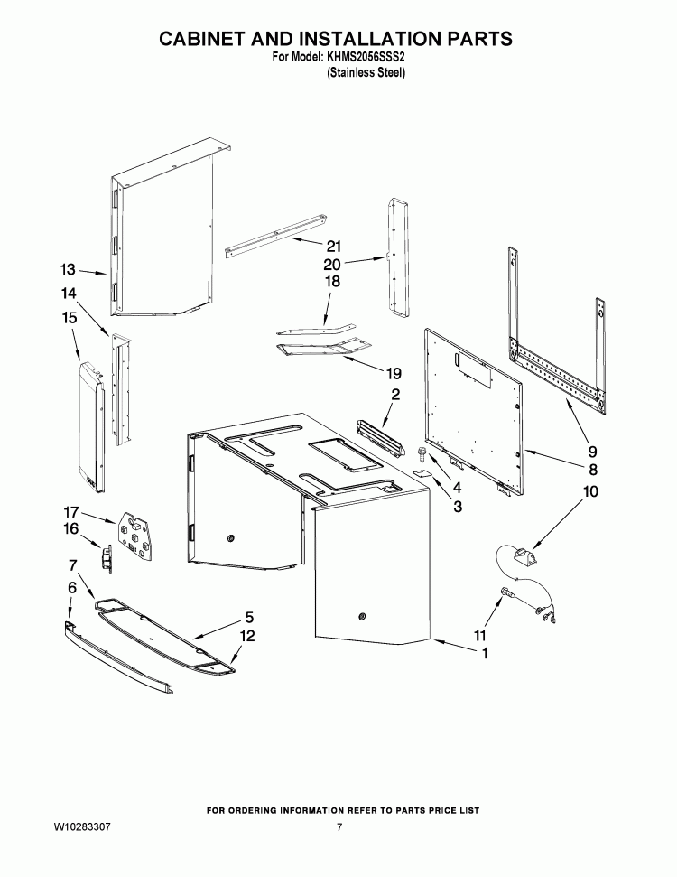 CABINET AND INSTALLATION PARTS Diagram and Parts List for KHMS2056SSS2  KitchenAid Microwave