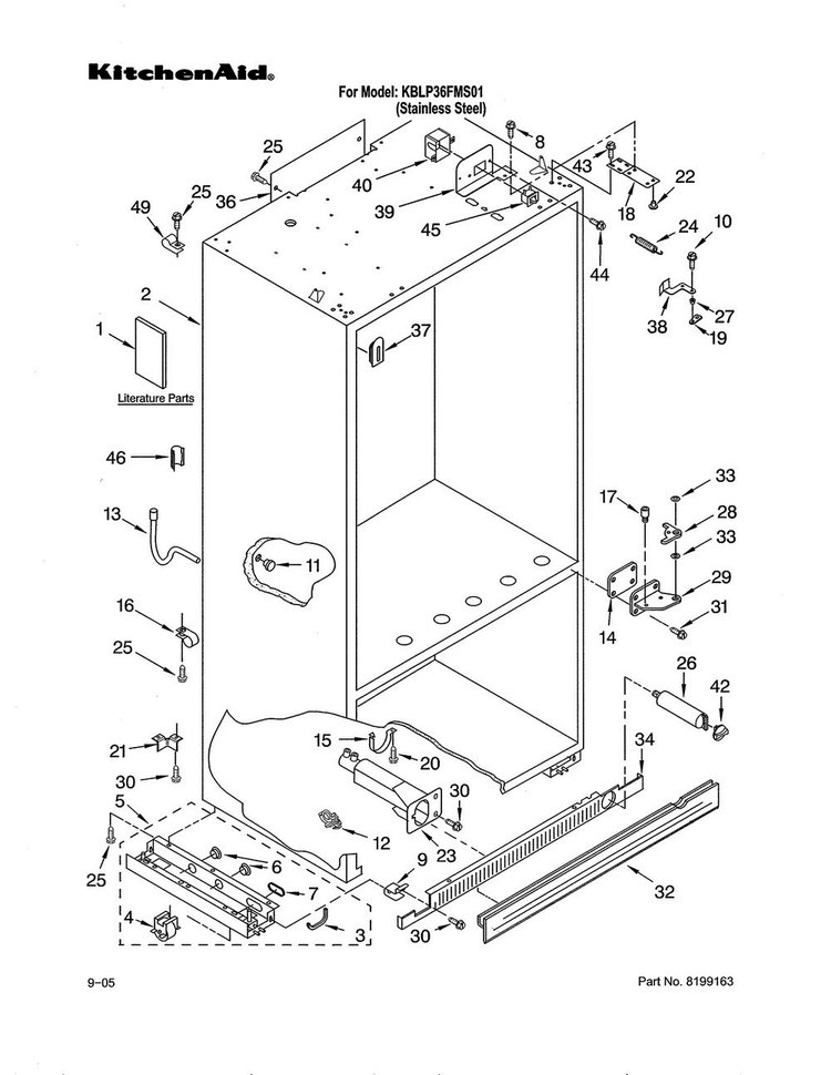 Cabinet Parts Diagram and Parts List for KBLP36FMS01  KitchenAid Refrigerator