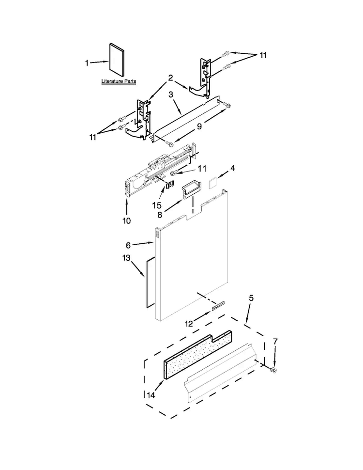 Door Panel Parts Diagram and Parts List for KUDE20IXSSA  KitchenAid Dishwasher