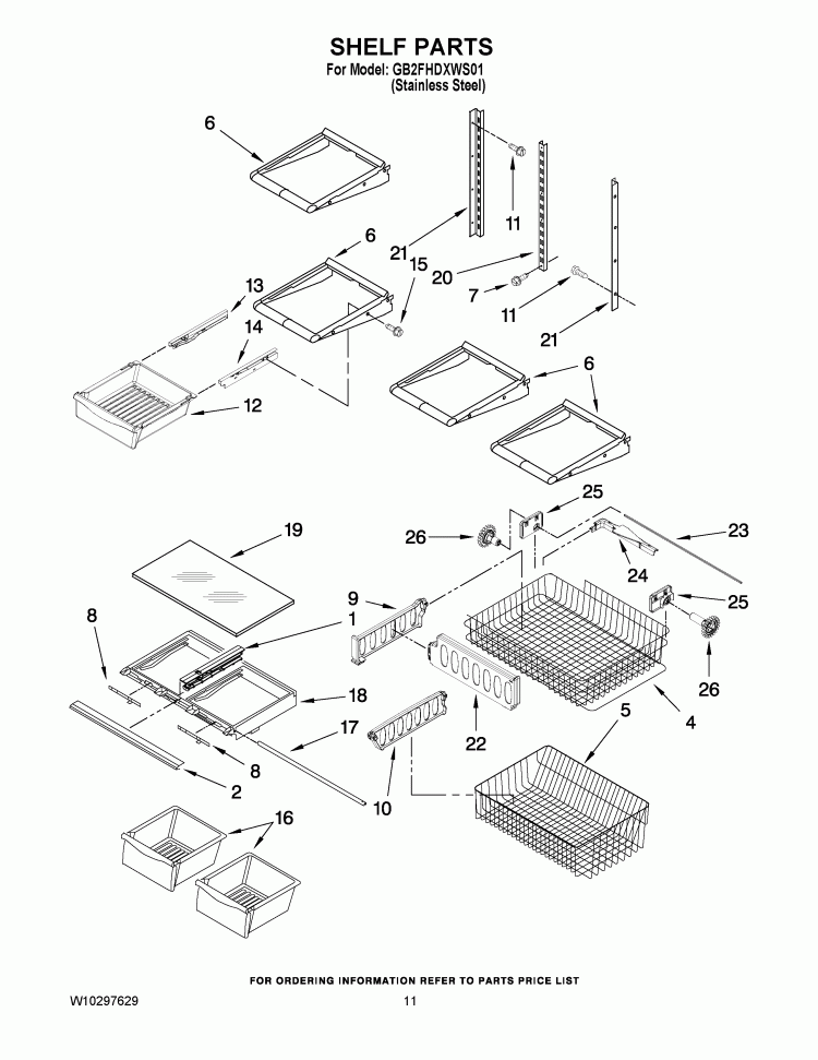 SHELF PARTS Diagram and Parts List for GB2FHDXWS01  Whirlpool Refrigerator
