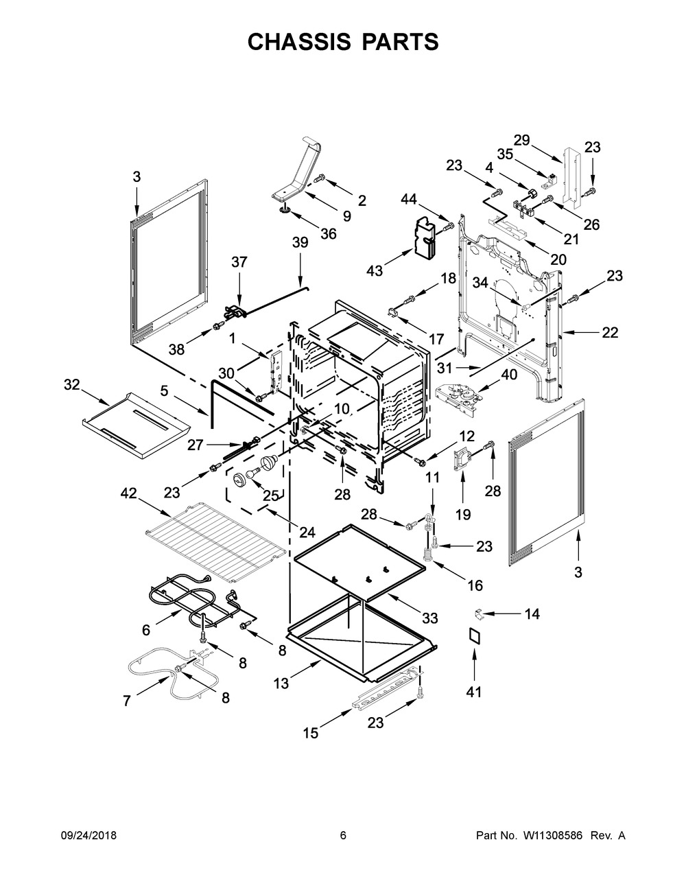 Chassis Parts Diagram and Parts List for WFE515S0EB2  Whirlpool Range