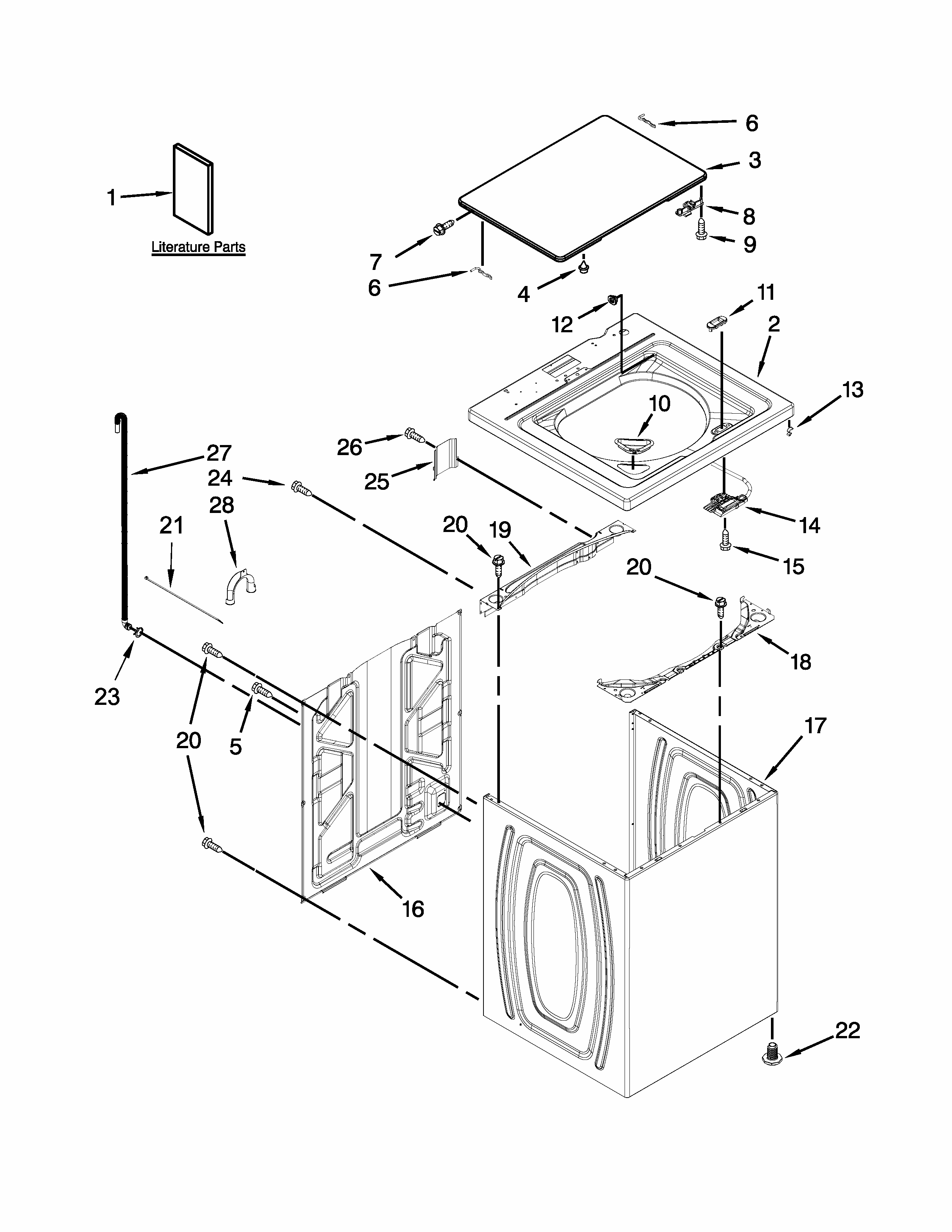 Top And Cabinet Parts Diagram and Parts List for RTW4641BQ1  Roper Washer