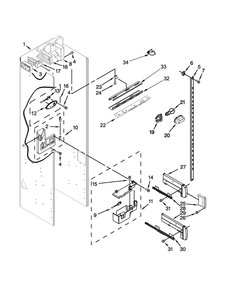 Refrigerator Liner Parts Diagram and Parts List for KBSN508ESS00  KitchenAid Refrigerator