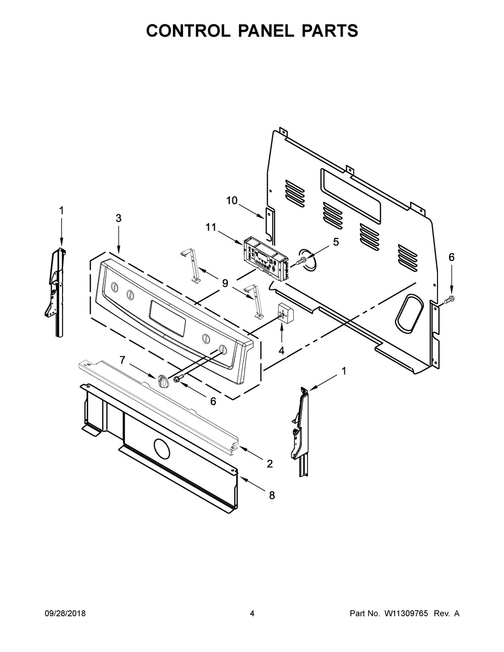 Control Panel Parts Diagram and Parts List for IER660GS0  Whirlpool Range