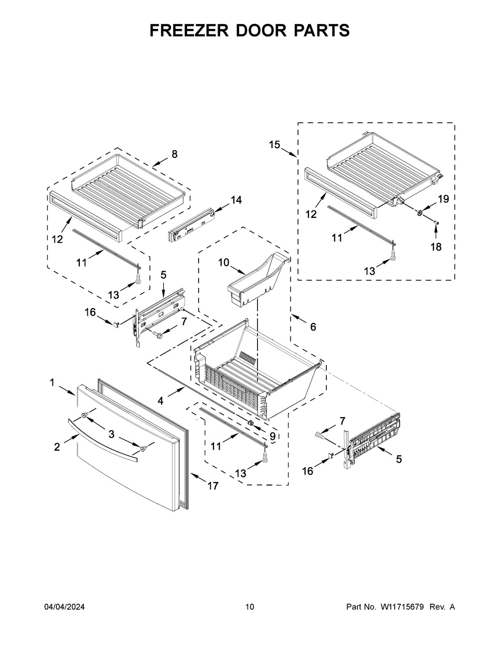 Freezer Door Parts Diagram and Parts List for WRMF7736PV00  Whirlpool Refrigerator