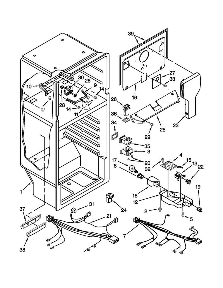 Liner Parts Diagram and Parts List for W8RXCGFXB02  Whirlpool Refrigerator