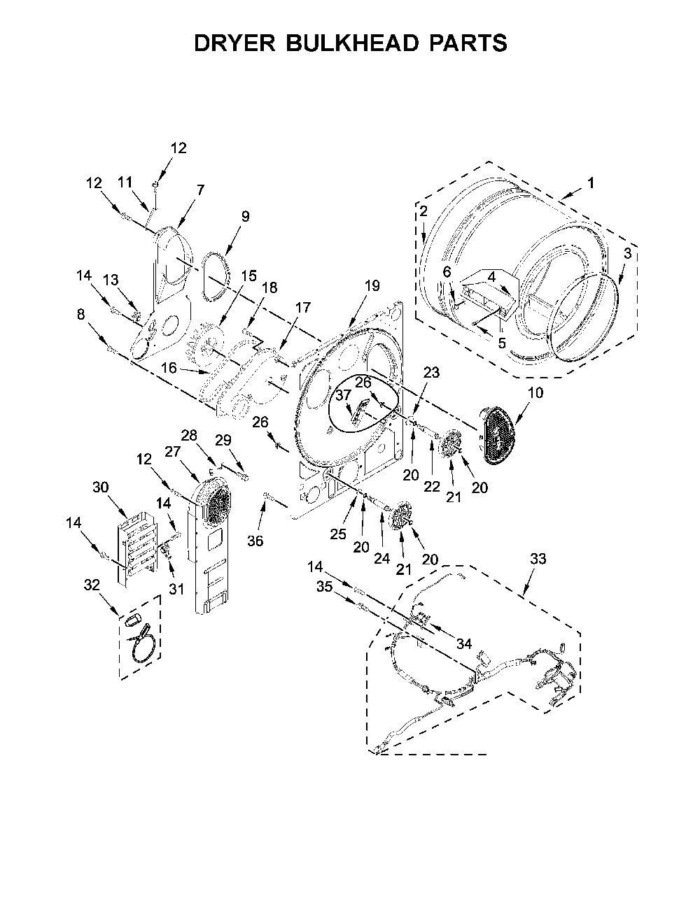 Dryer bulkhead parts Diagram and Parts List for 11081442710  Kenmore Washer Dryer Combo