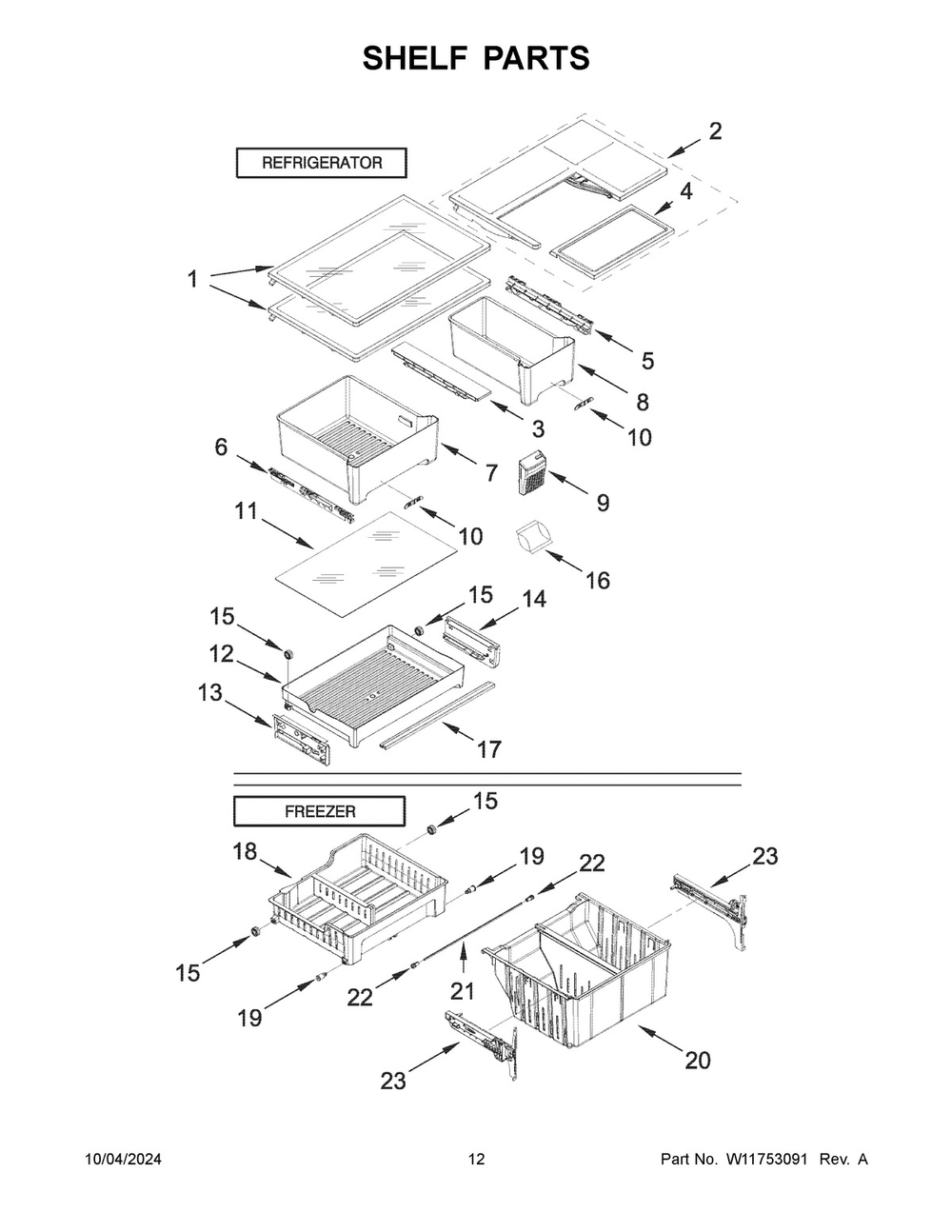 07 - Shelf Parts Diagram and Parts List for WRF560SEHW05  Whirlpool Refrigerator
