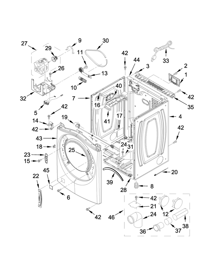 Cabinet Parts Diagram and Parts List for WGD98HEBU0  Whirlpool Dryer