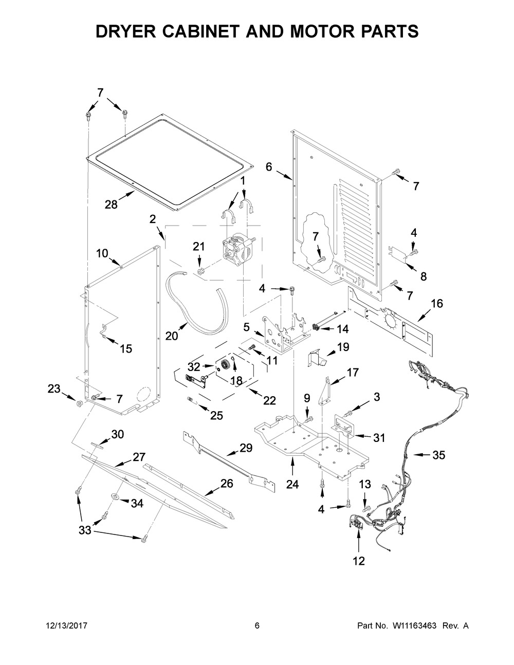 Dryer Cabinet And Motor Parts Diagram and Parts List for WET4027HW0  Whirlpool Washer Dryer Combo