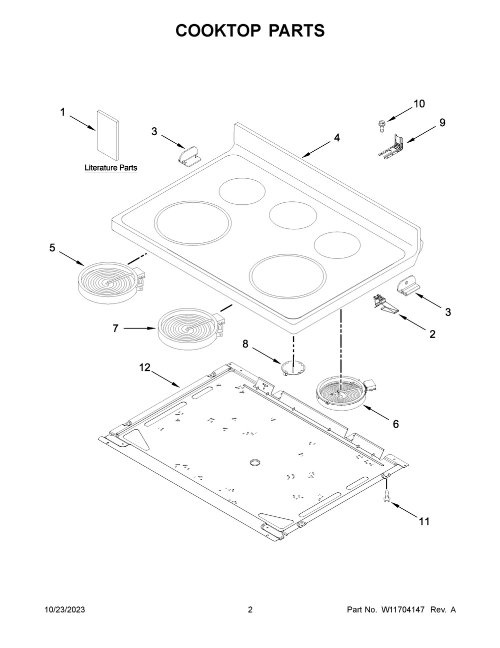 Cooktop Parts Diagram and Parts List for YWFE505W0JW4  Whirlpool Range