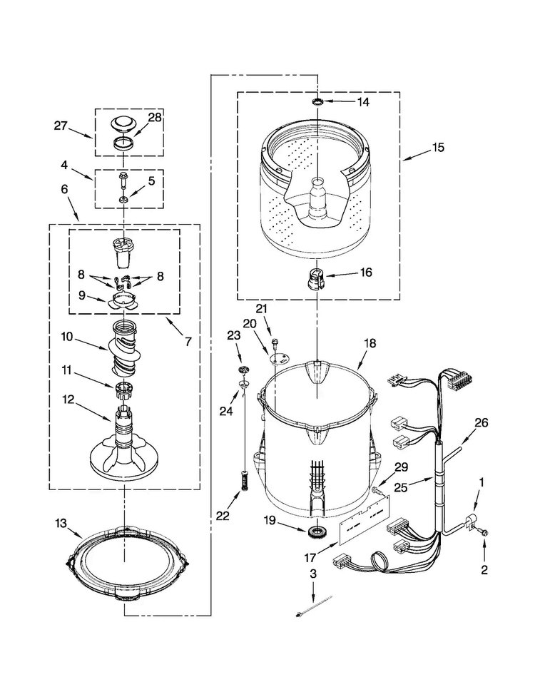 Basket And Tub Parts Diagram and Parts List for 1105072010  Kenmore Washer