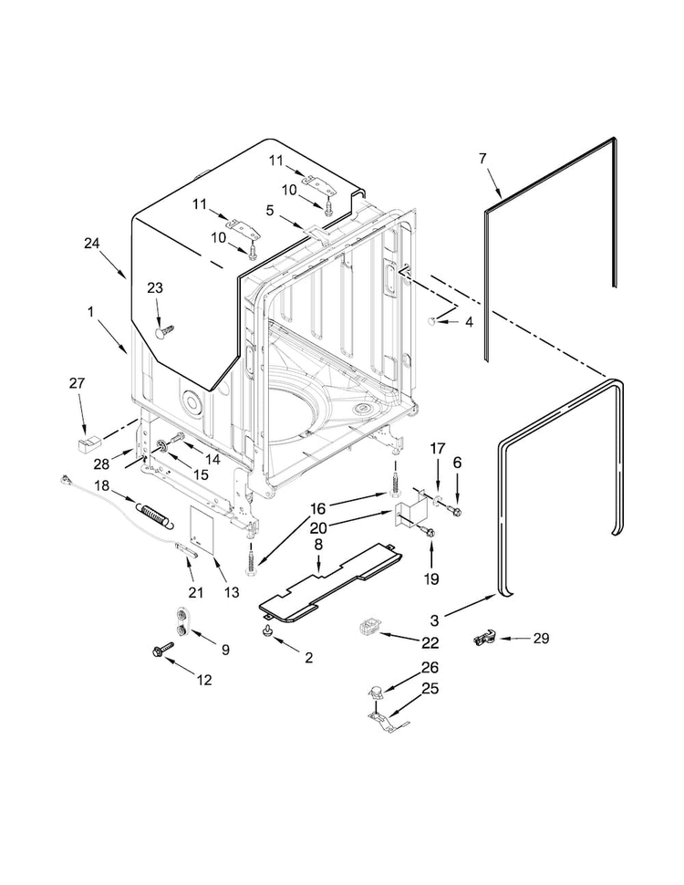 Tub And Frame Parts Diagram and Parts List for KDTE204DSS0  KitchenAid Dishwasher