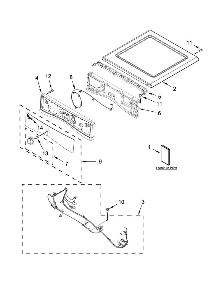 Top And Console Parts Diagram and Parts List for 7MWED90HEFW0  Whirlpool Dryer