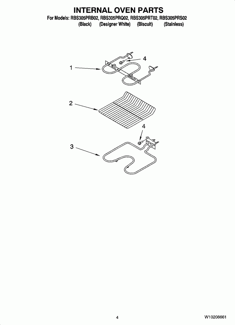 INTERNAL OVEN PARTS Diagram and Parts List for RBS305PRS02  Whirlpool Wall Oven